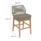 Camden Outdoor Patio Teak and Rope Counter Stool in Light Gray Greige