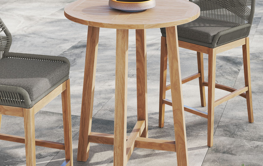 Camden 36" Outdoor Patio Teak Wood Bar Table in Natural