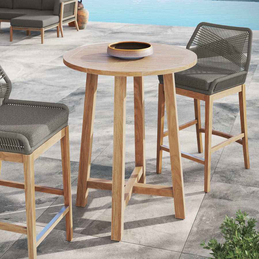Camden 36" Outdoor Patio Teak Wood Bar Table in Natural