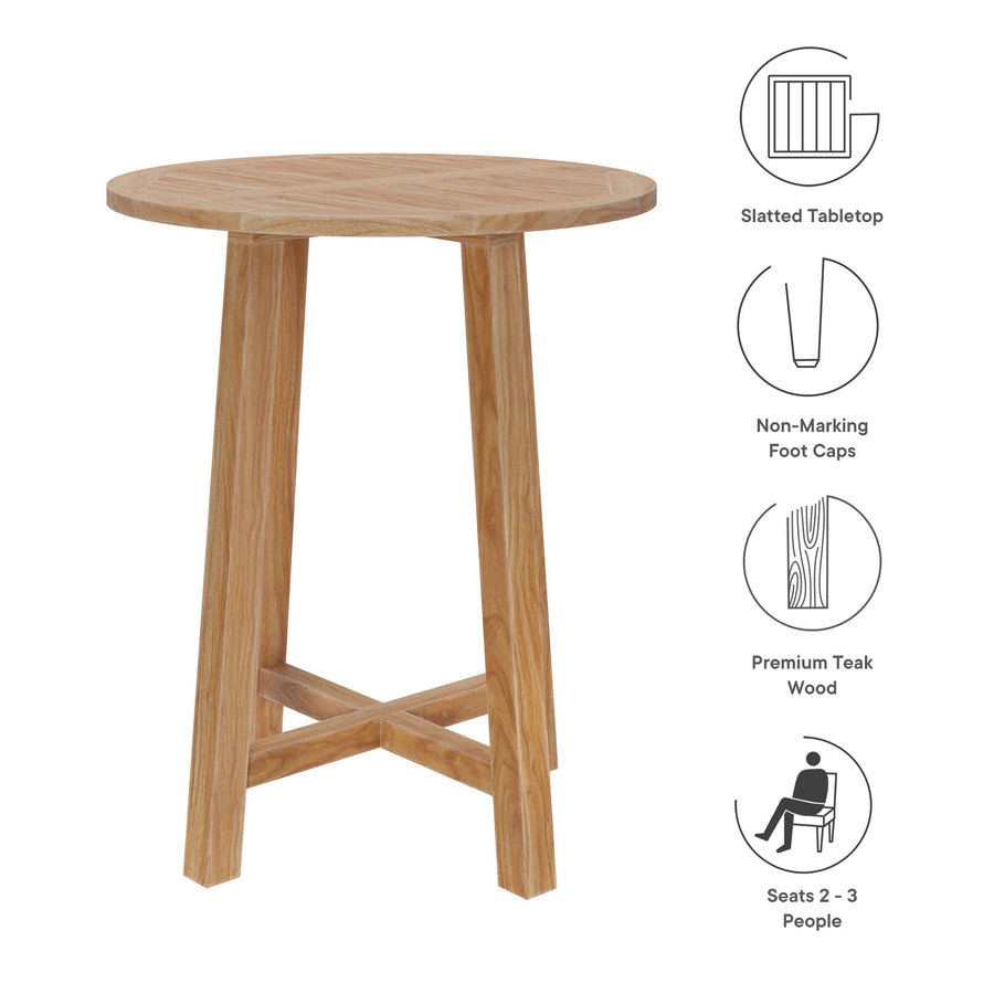 Camden 36" Outdoor Patio Teak Wood Bar Table in Natural
