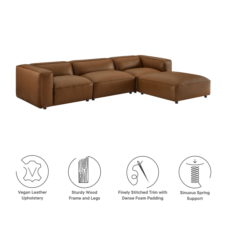 Dune 4-Piece Vegan Leather Modular Sofa Set in Coffee