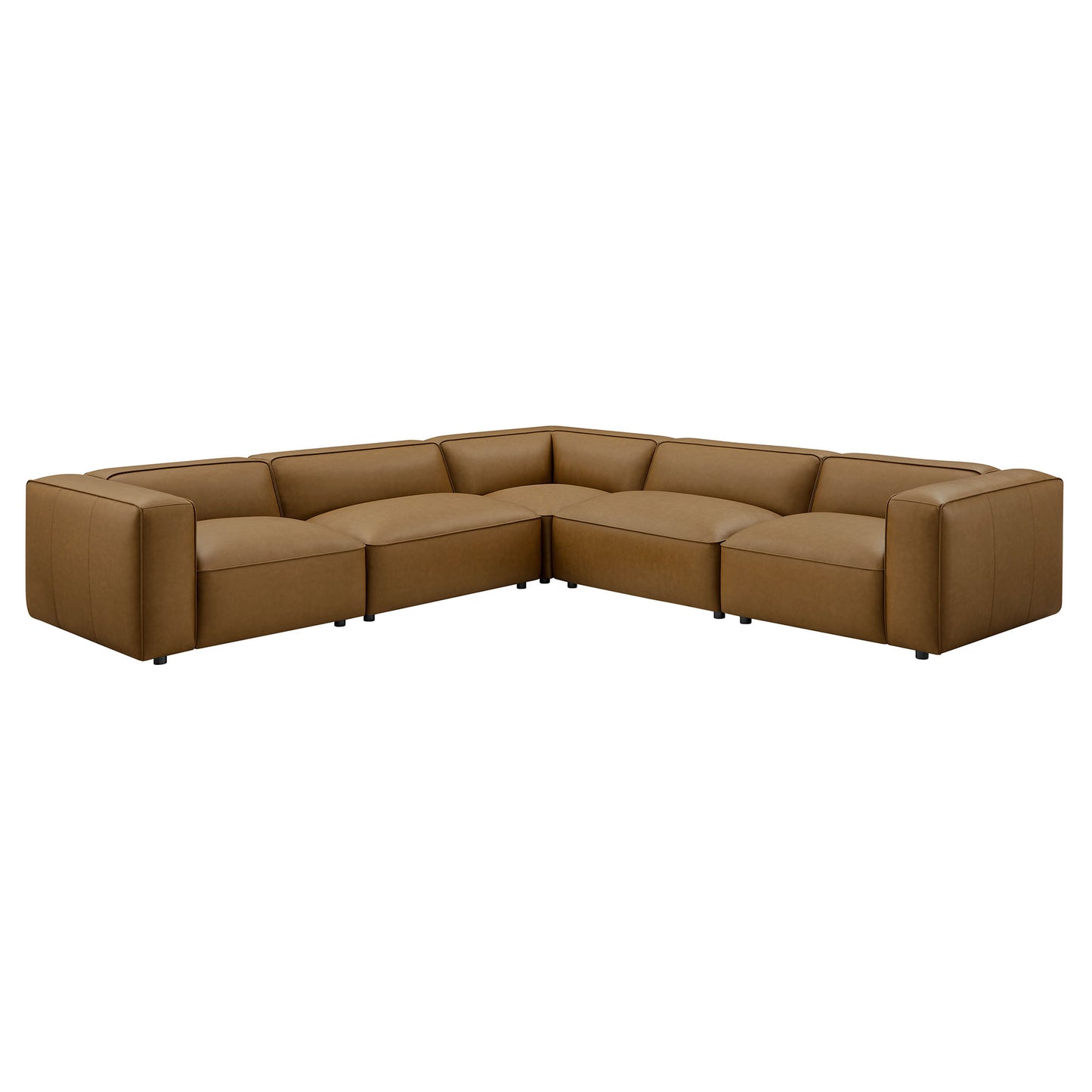 Dune 5-Piece Upholstered Vegan Leather Modular L-Shaped Sofa in Camel