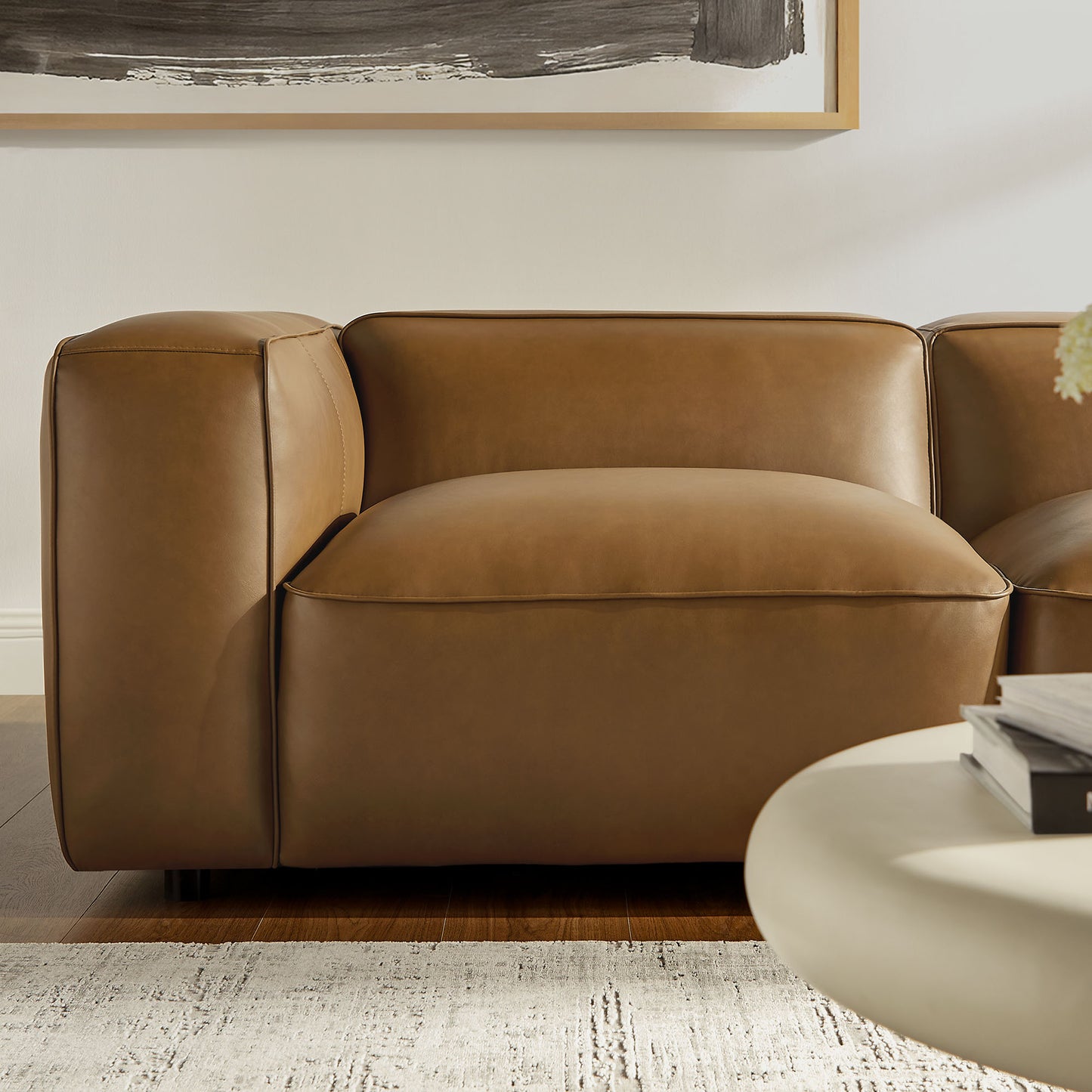 Dune 5-Piece Upholstered Vegan Leather Modular L-Shaped Sofa in Camel
