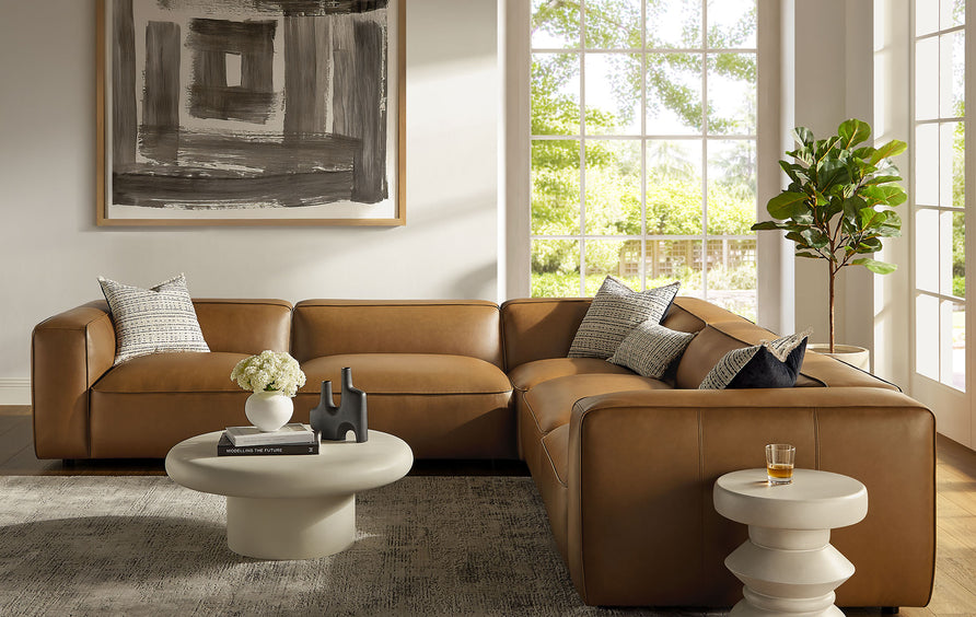 Dune 5-Piece Upholstered Vegan Leather Modular L-Shaped Sofa in Camel