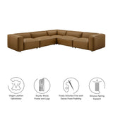 Dune 5-Piece Upholstered Vegan Leather Modular L-Shaped Sofa in Camel