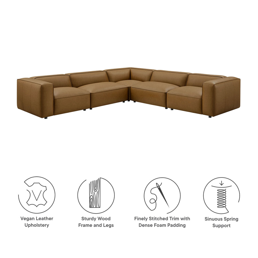 Dune 5-Piece Upholstered Vegan Leather Modular L-Shaped Sofa in Camel