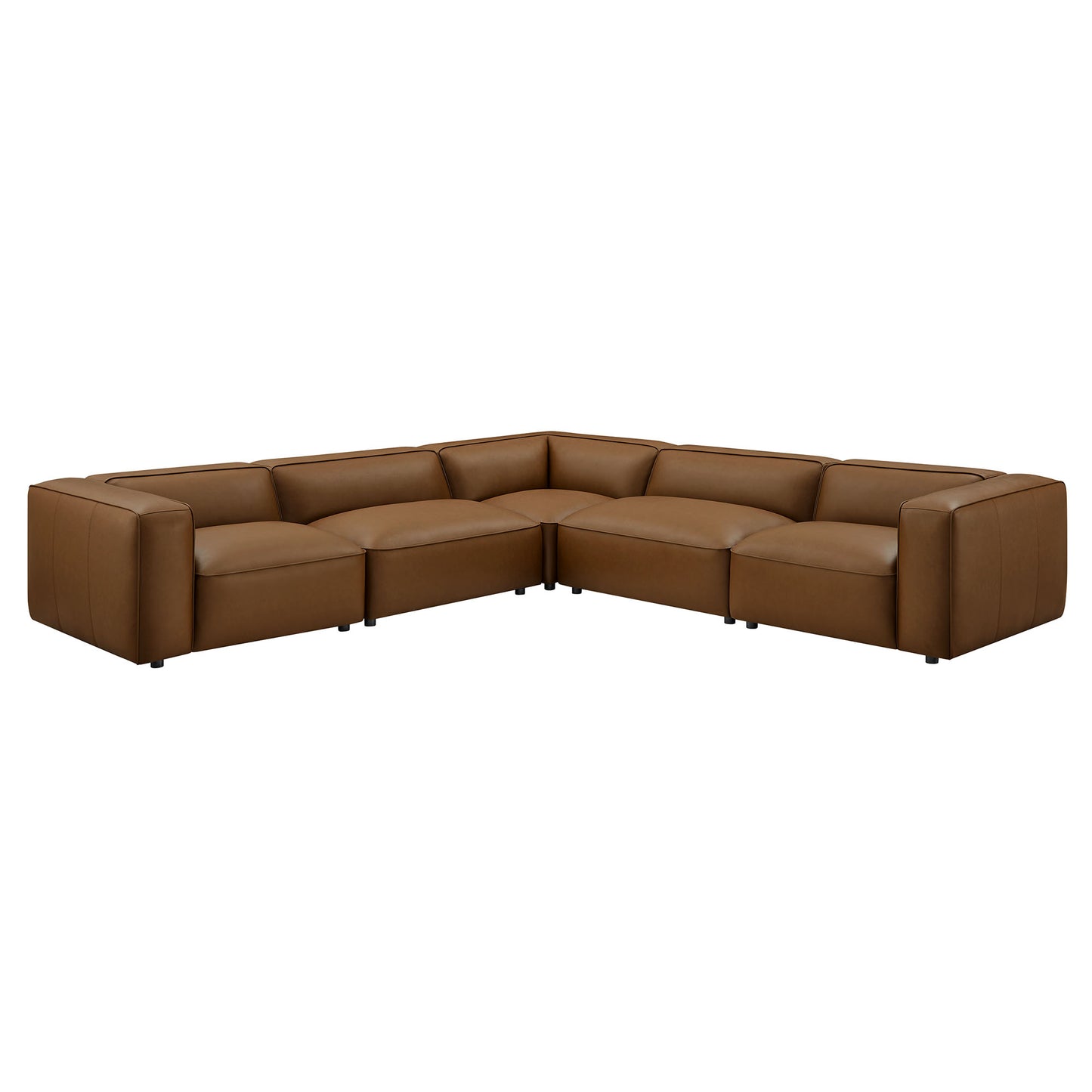 Dune 5-Piece Upholstered Vegan Leather Modular L-Shaped Sofa in Coffee