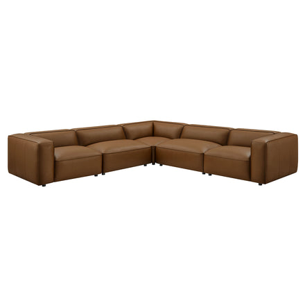Auren 5-Piece Upholstered Vegan Leather Modular L-Shaped Sofa in Coffee