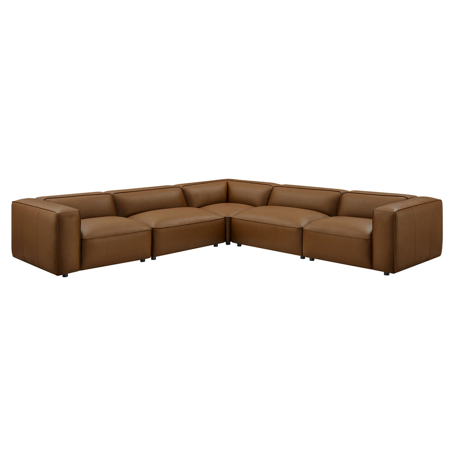 Dune 5-Piece Upholstered Vegan Leather Modular L-Shaped Sofa in Coffee