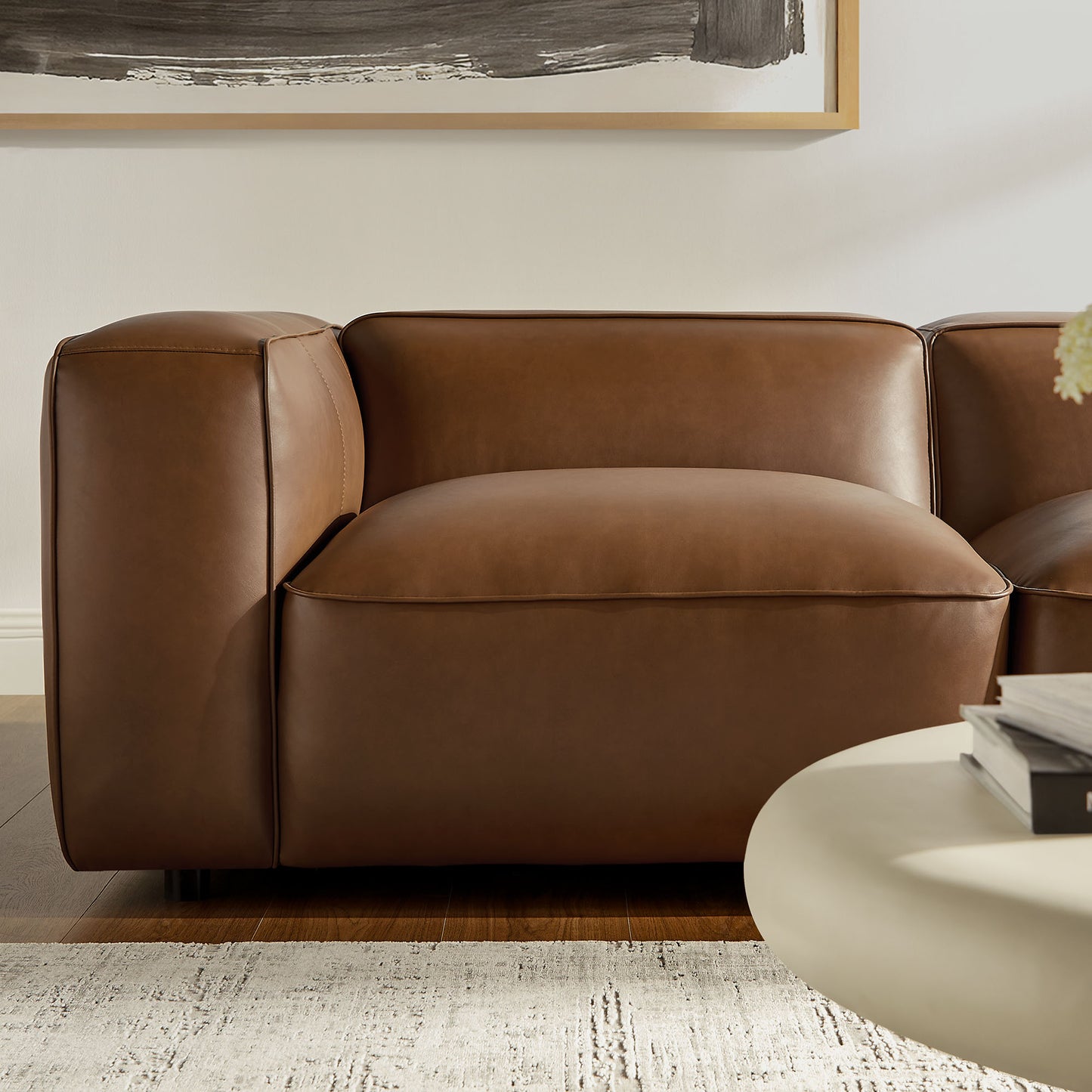 Dune 5-Piece Upholstered Vegan Leather Modular L-Shaped Sofa in Coffee
