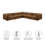Dune 5-Piece Upholstered Vegan Leather Modular L-Shaped Sofa in Coffee