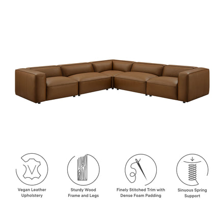 Auren 5-Piece Upholstered Vegan Leather Modular L-Shaped Sofa in Coffee