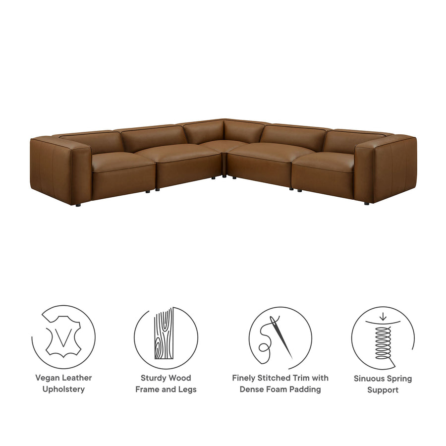 Dune 5-Piece Upholstered Vegan Leather Modular L-Shaped Sofa in Coffee