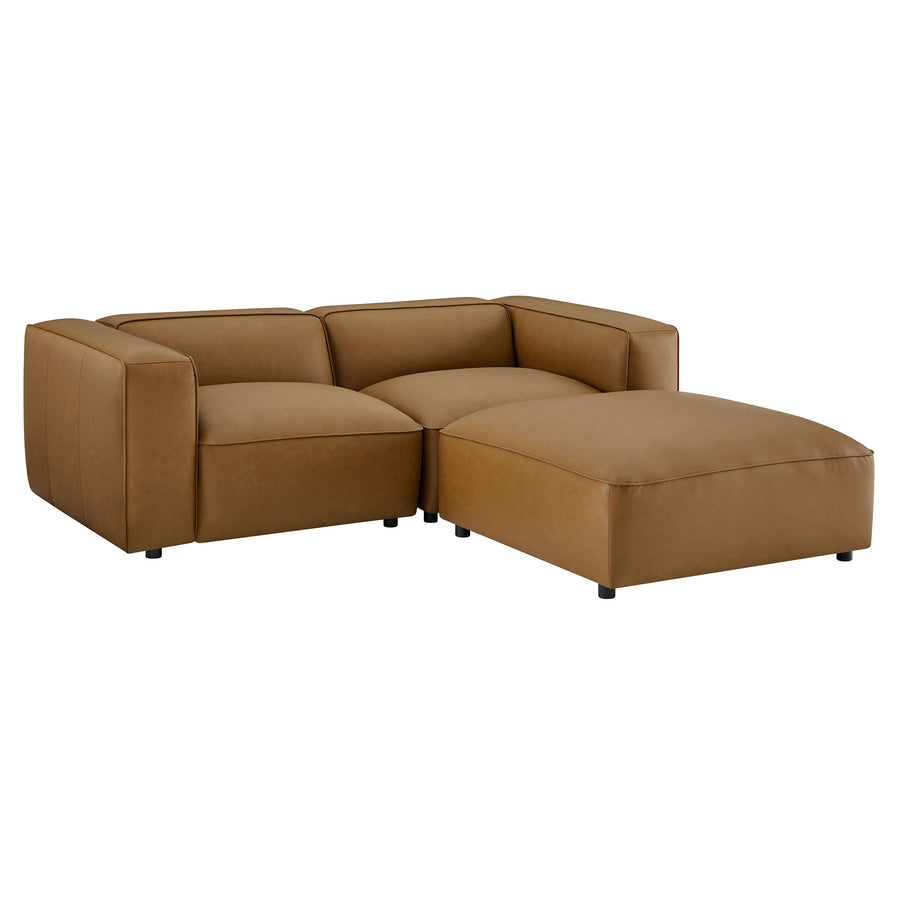 Dune 3-Piece Upholstered Vegan Leather Modular Loveseat with Ottoman in Camel