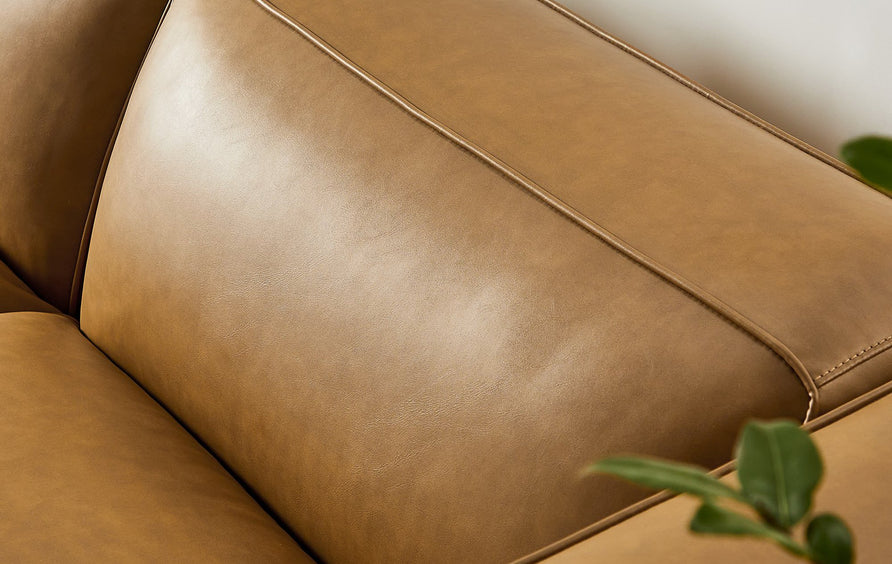 Dune 3-Piece Upholstered Vegan Leather Modular Loveseat with Ottoman in Camel