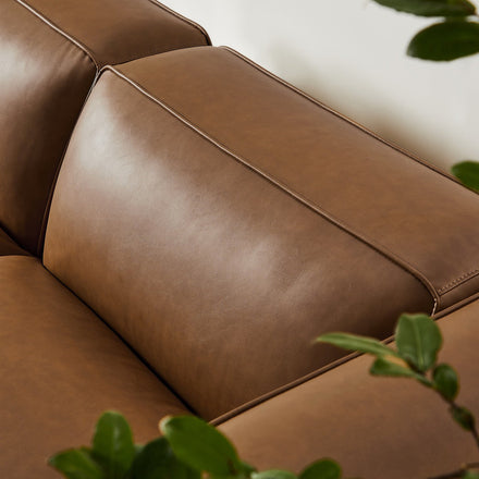 Auren 3-Piece Upholstered Vegan Leather Modular Loveseat with Ottoman in Coffee