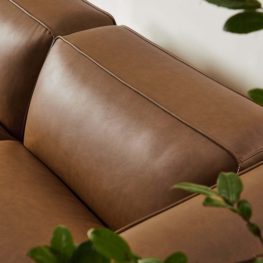Dune 3-Piece Upholstered Vegan Leather Modular Loveseat with Ottoman in Coffee