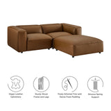 Dune 3-Piece Upholstered Vegan Leather Modular Loveseat with Ottoman in Coffee