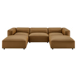 Dune 5-Piece Upholstered Vegan Leather Modular U-Shaped Sofa in Camel