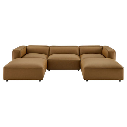 Auren 5-Piece Upholstered Vegan Leather Modular U-Shaped Sofa in Camel