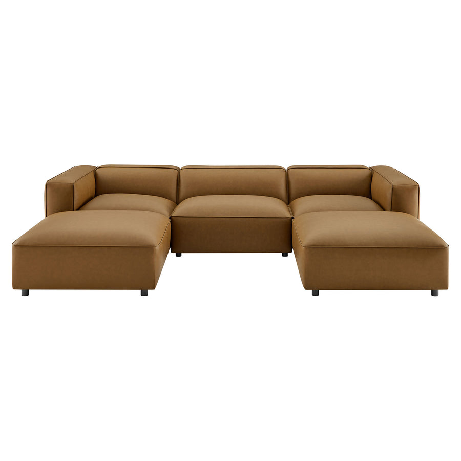 Dune 5-Piece Upholstered Vegan Leather Modular U-Shaped Sofa in Camel