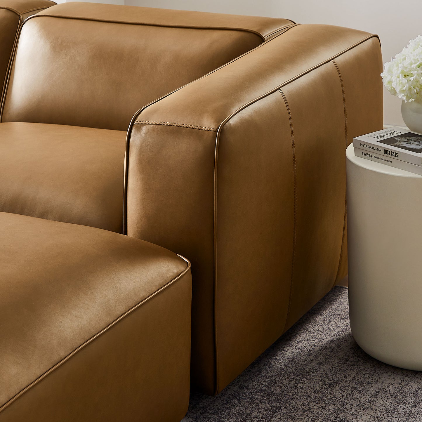 Dune 5-Piece Upholstered Vegan Leather Modular U-Shaped Sofa in Camel