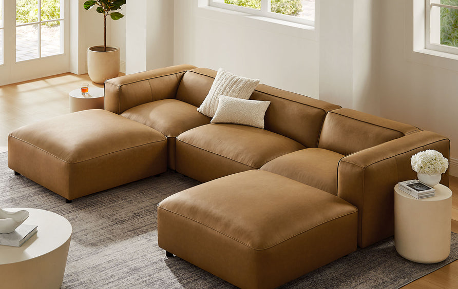 Dune 5-Piece Upholstered Vegan Leather Modular U-Shaped Sofa in Camel