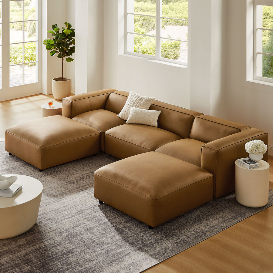 Dune 5-Piece Upholstered Vegan Leather Modular U-Shaped Sofa in Camel