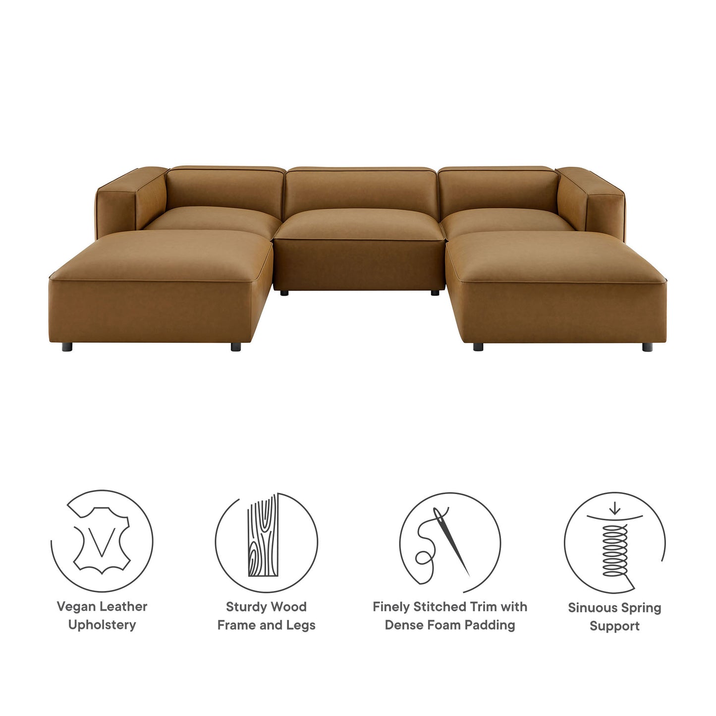 Dune 5-Piece Upholstered Vegan Leather Modular U-Shaped Sofa in Camel