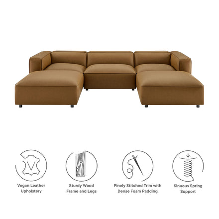 Auren 5-Piece Upholstered Vegan Leather Modular U-Shaped Sofa in Camel