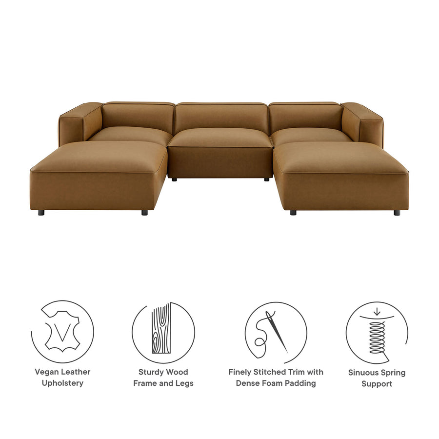 Dune 5-Piece Upholstered Vegan Leather Modular U-Shaped Sofa in Camel
