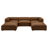 Dune 5-Piece Upholstered Vegan Leather Modular U-Shaped Sofa in Coffee