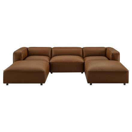Auren 5-Piece Upholstered Vegan Leather Modular U-Shaped Sofa in Coffee