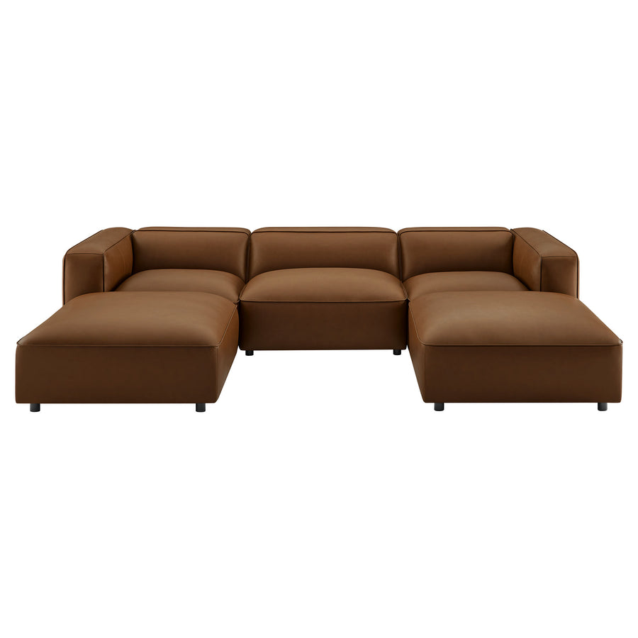 Dune 5-Piece Upholstered Vegan Leather Modular U-Shaped Sofa in Coffee