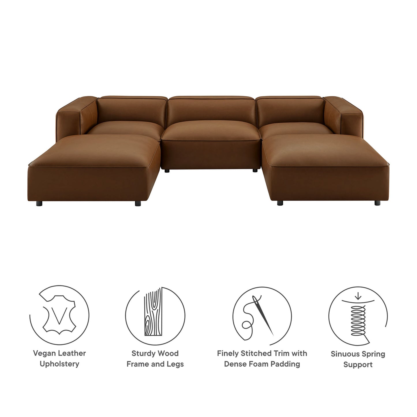 Dune 5-Piece Upholstered Vegan Leather Modular U-Shaped Sofa in Coffee