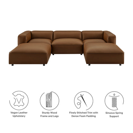 Auren 5-Piece Upholstered Vegan Leather Modular U-Shaped Sofa in Coffee