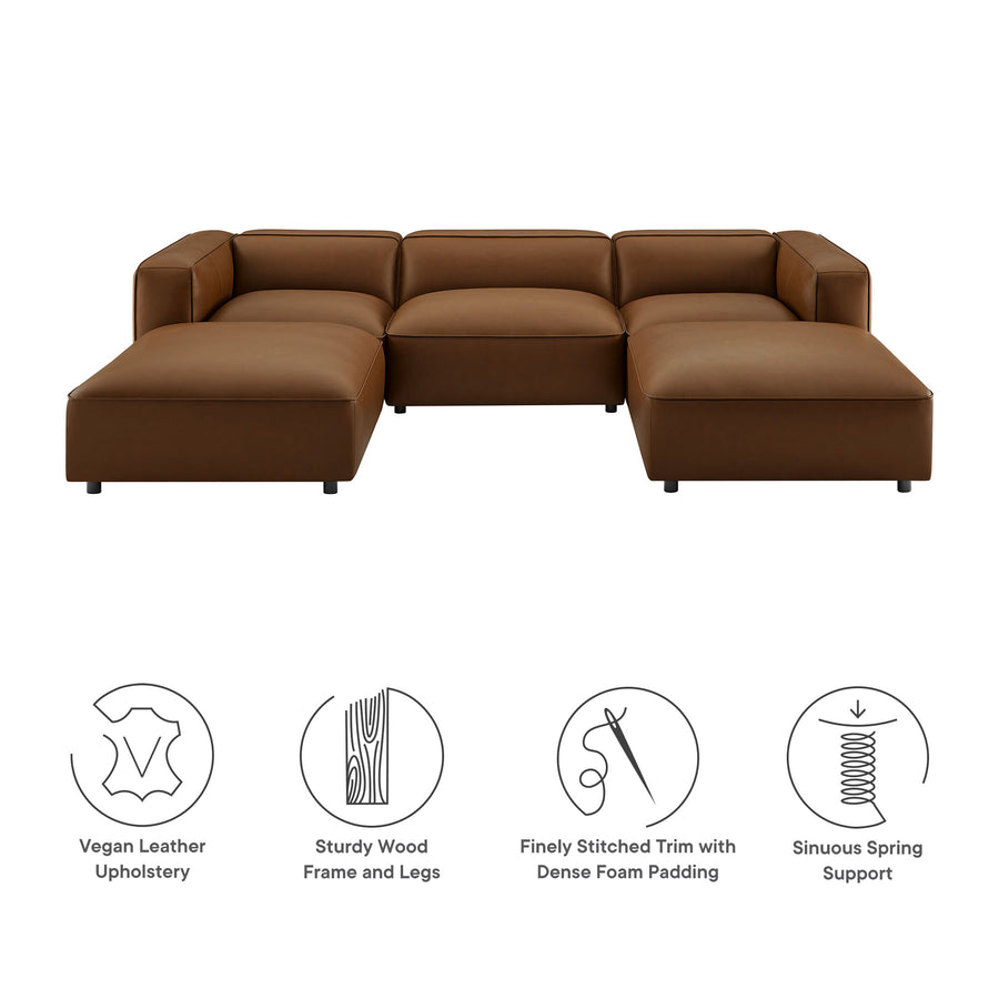 Dune 5-Piece Upholstered Vegan Leather Modular U-Shaped Sofa in Coffee