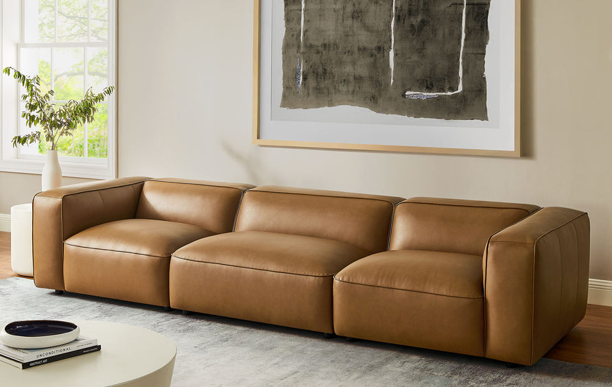 Dune 3-Piece Upholstered Vegan Leather Modular Sofa in Camel