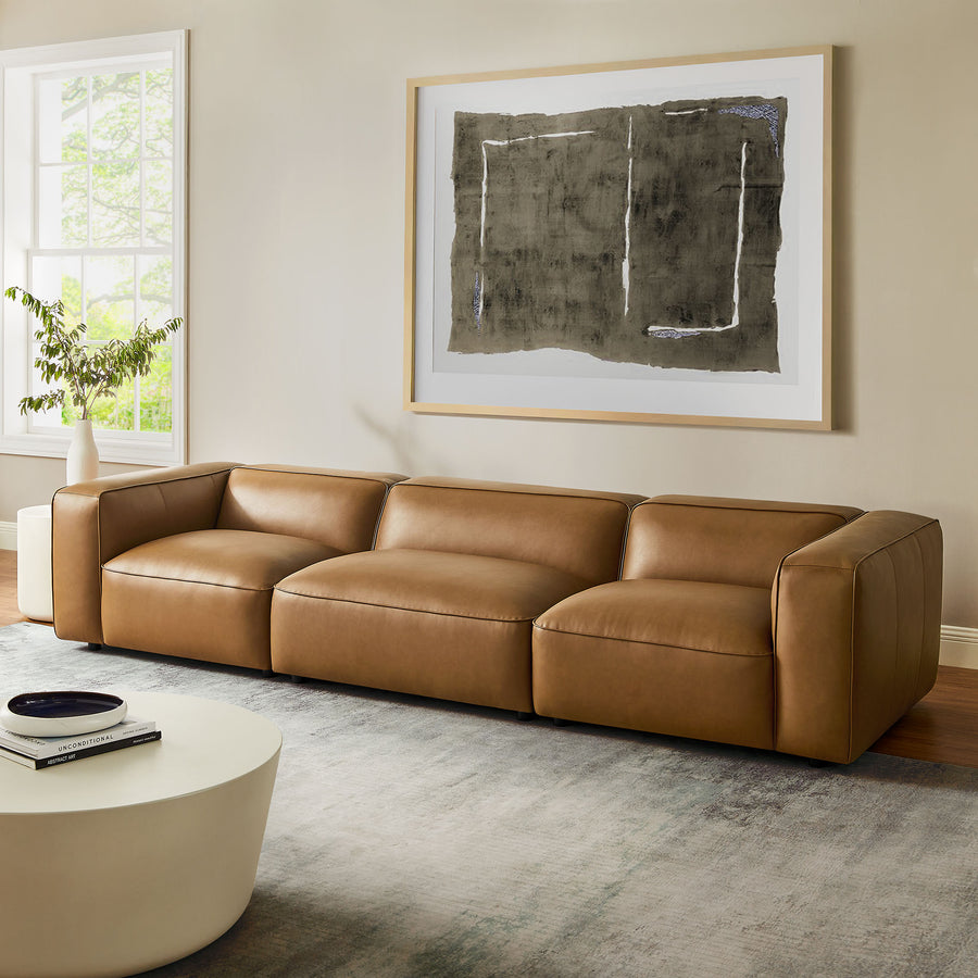 Dune 3-Piece Upholstered Vegan Leather Modular Sofa in Camel