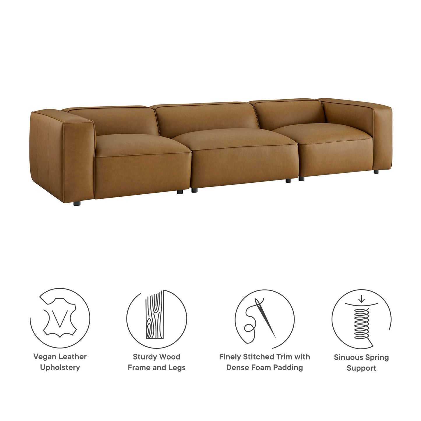 Dune 3-Piece Upholstered Vegan Leather Modular Sofa in Camel