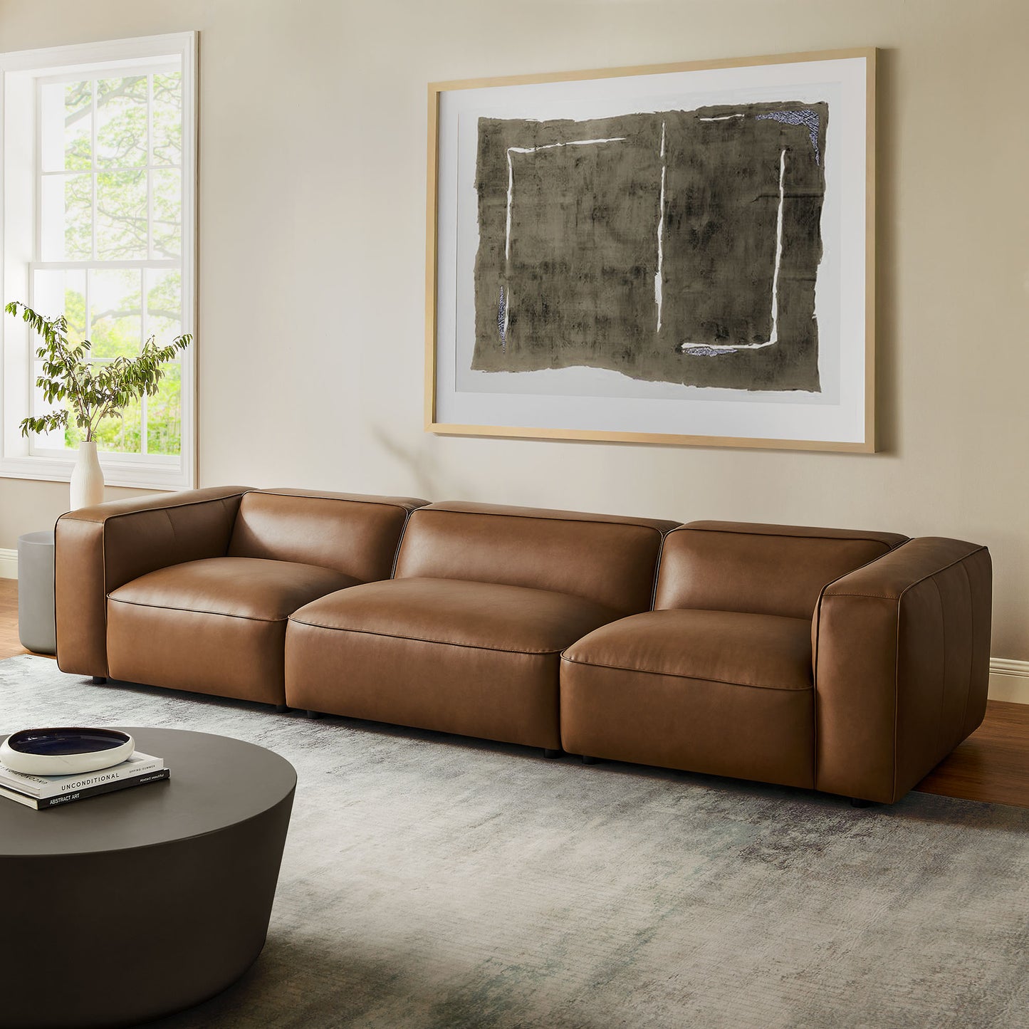 Dune 3-Piece Upholstered Vegan Leather Modular Sofa in Coffee