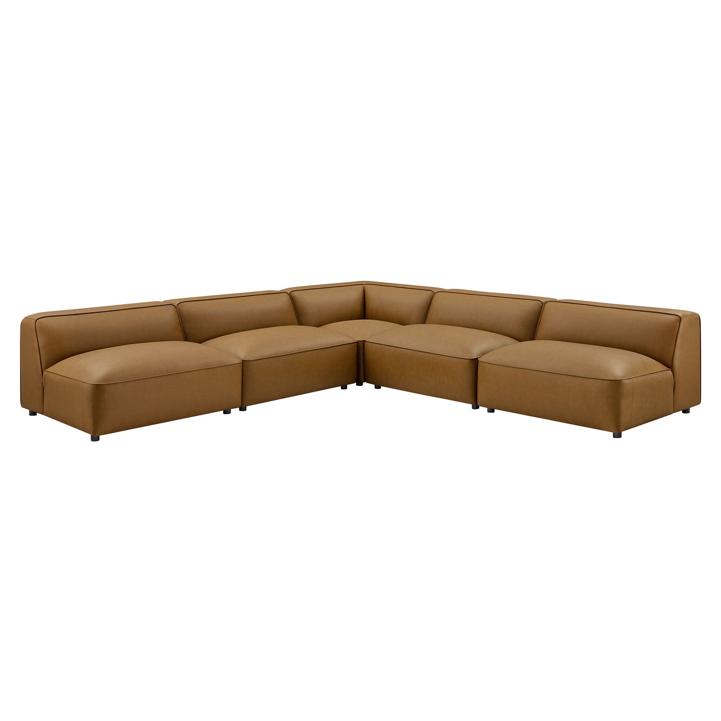 Dune 5-Piece Upholstered Armless L-Shaped Vegan Leather Modular Sofa in Camel