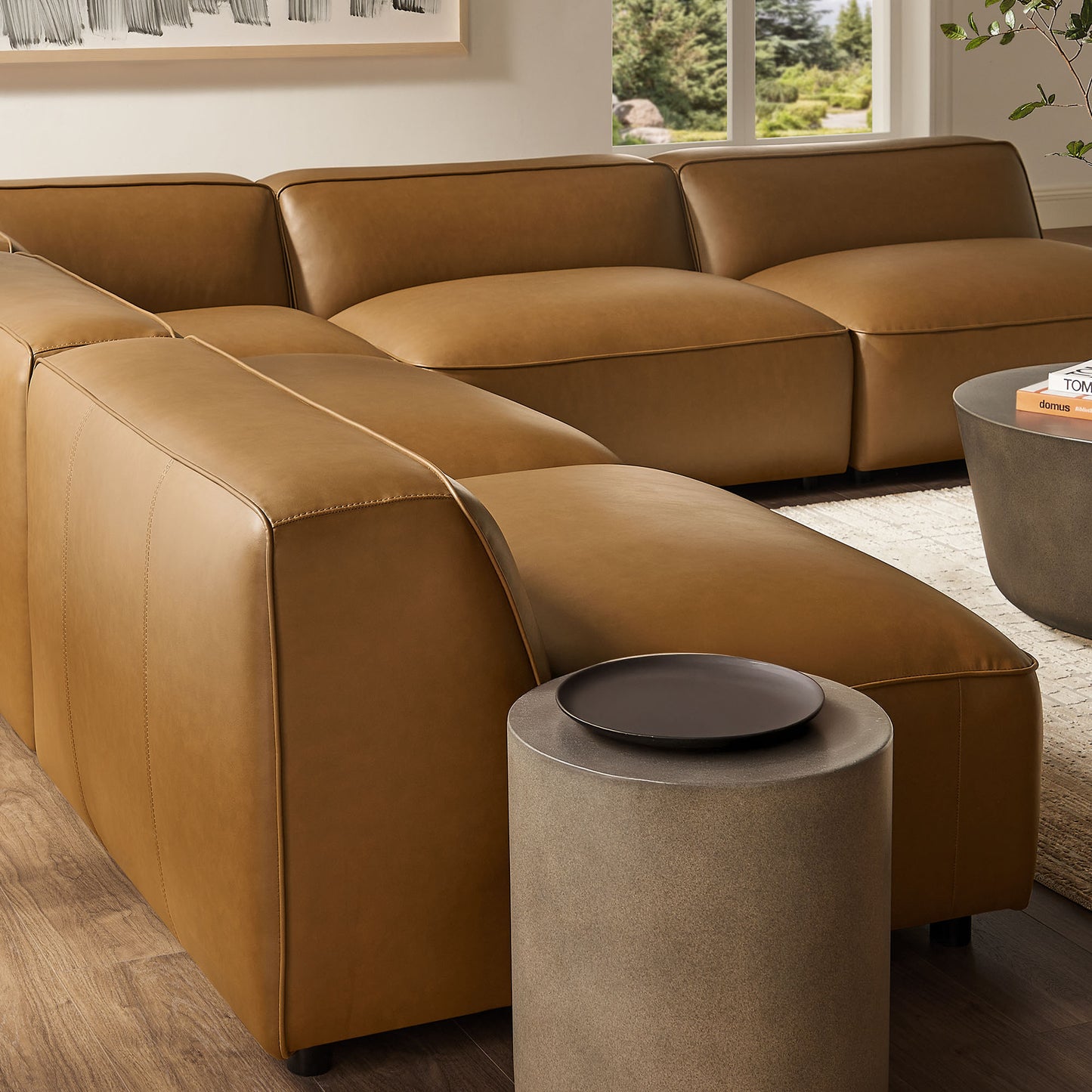 Dune 5-Piece Upholstered Armless L-Shaped Vegan Leather Modular Sofa in Camel