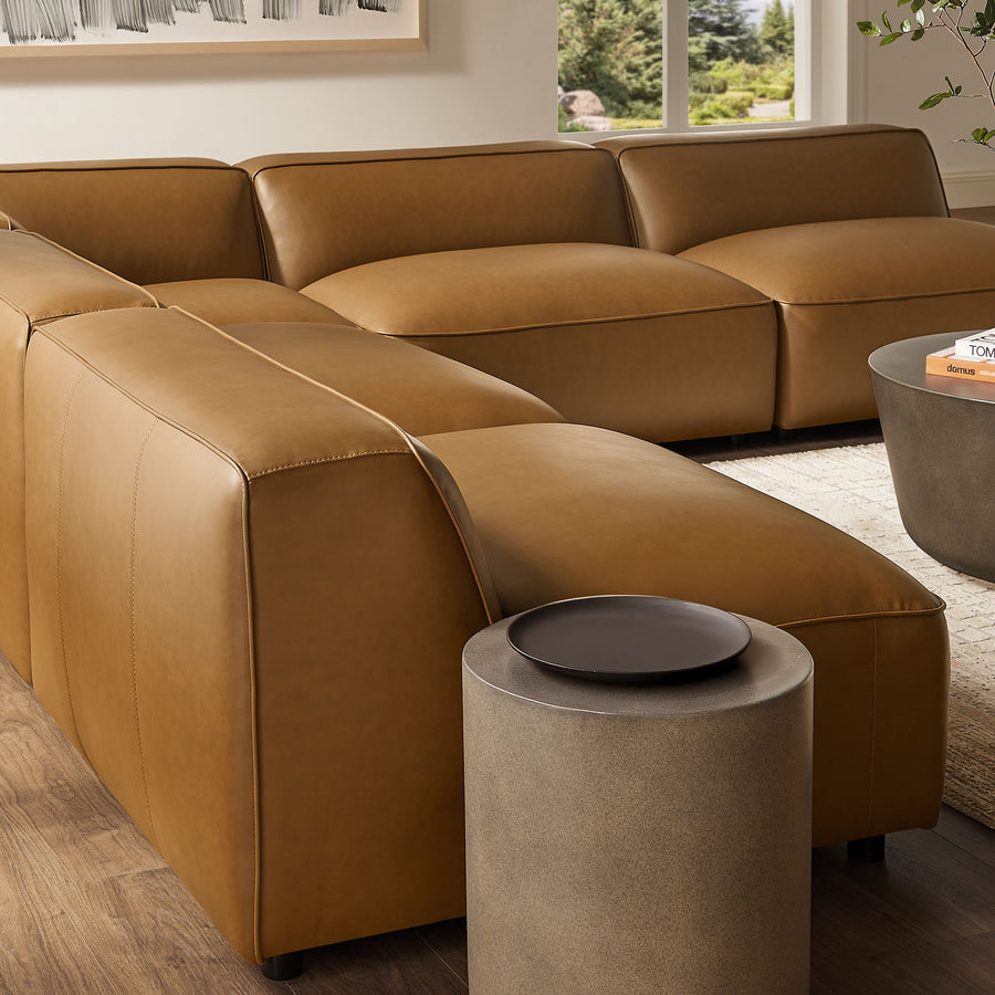 Dune 5-Piece Upholstered Armless L-Shaped Vegan Leather Modular Sofa in Camel