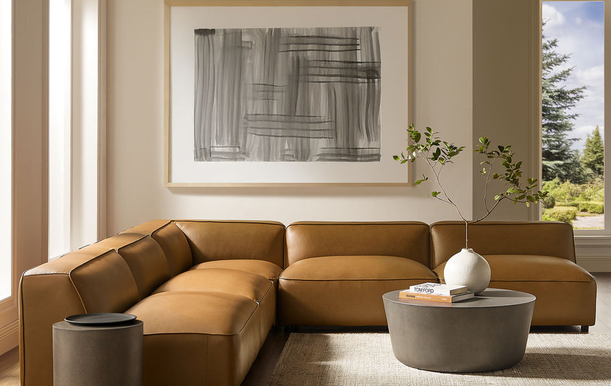 Dune 5-Piece Upholstered Armless L-Shaped Vegan Leather Modular Sofa in Camel