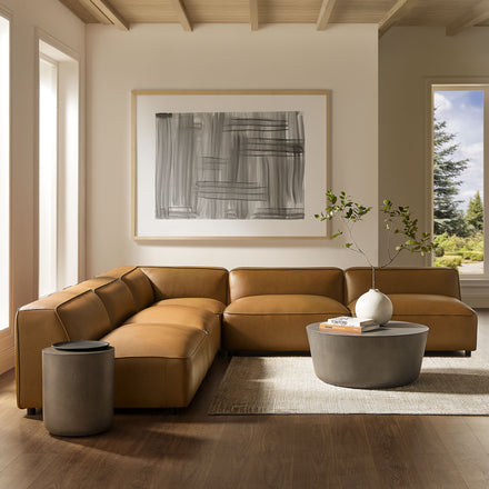 Auren 5-Piece Upholstered Armless L-Shaped Vegan Leather Modular Sofa in Camel