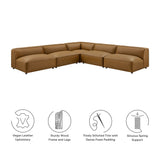 Dune 5-Piece Upholstered Armless L-Shaped Vegan Leather Modular Sofa in Camel