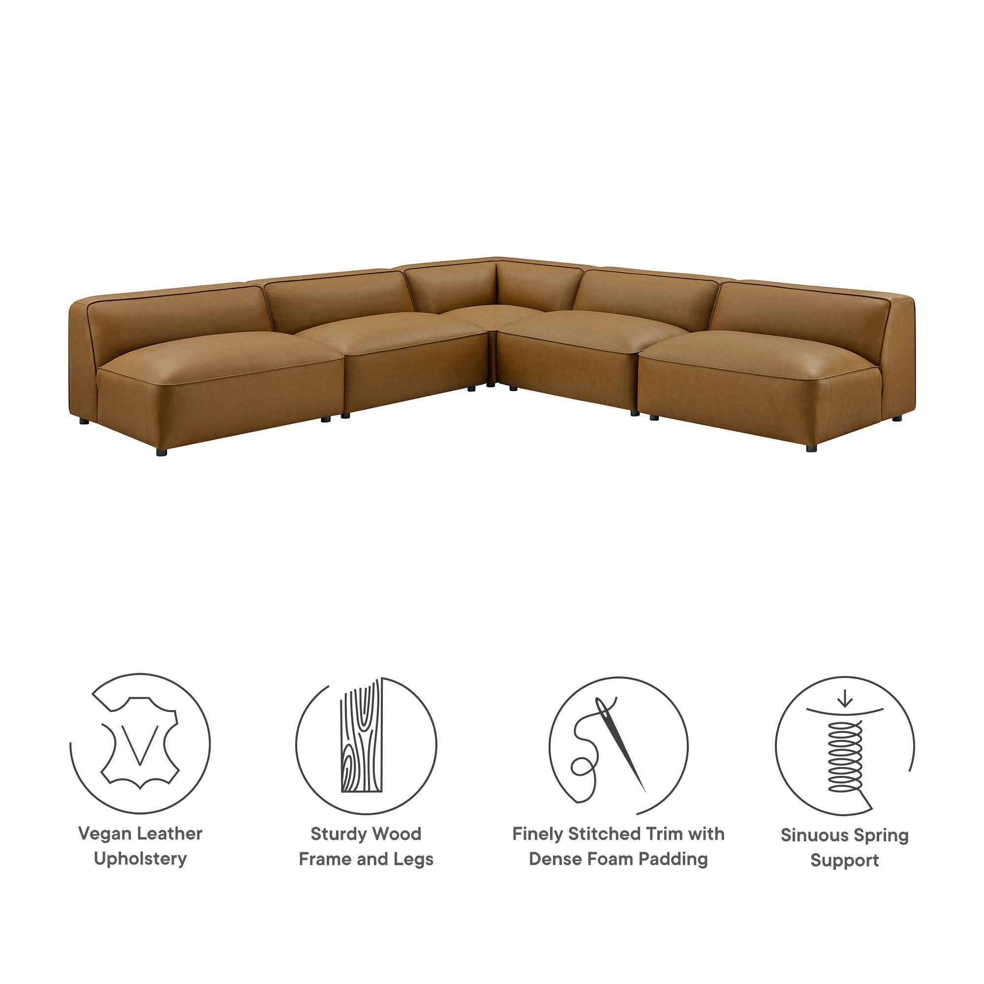 Auren 5-Piece Upholstered Armless L-Shaped Vegan Leather Modular Sofa by Furniture for America