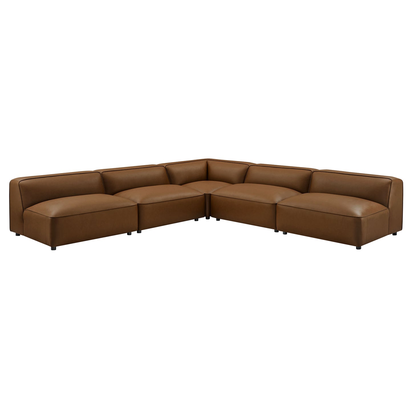 Dune 5-Piece Upholstered Armless L-Shaped Vegan Leather Modular Sofa in Coffee