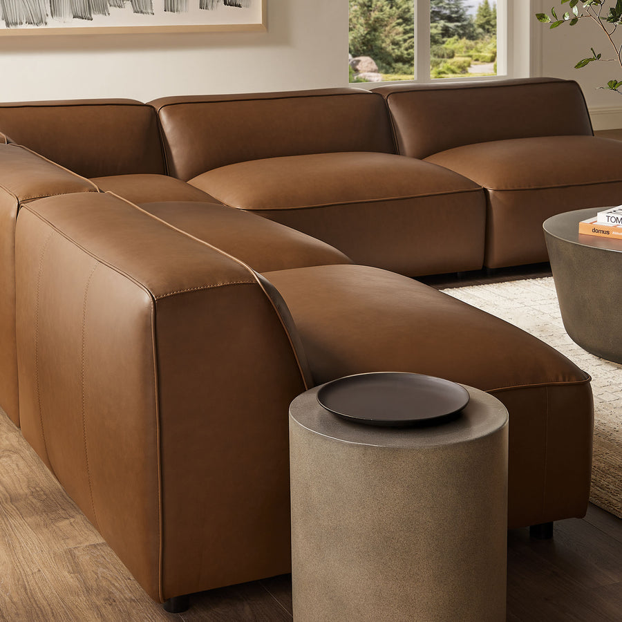 Dune 5-Piece Upholstered Armless L-Shaped Vegan Leather Modular Sofa in Coffee